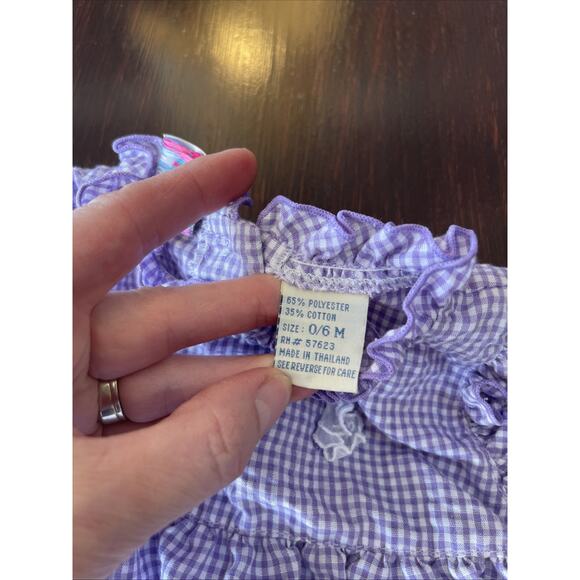 Vintage Little Lindsay Purple White Gingham Dress Butterflies Size 0/6 Months - Picture 6 of 7